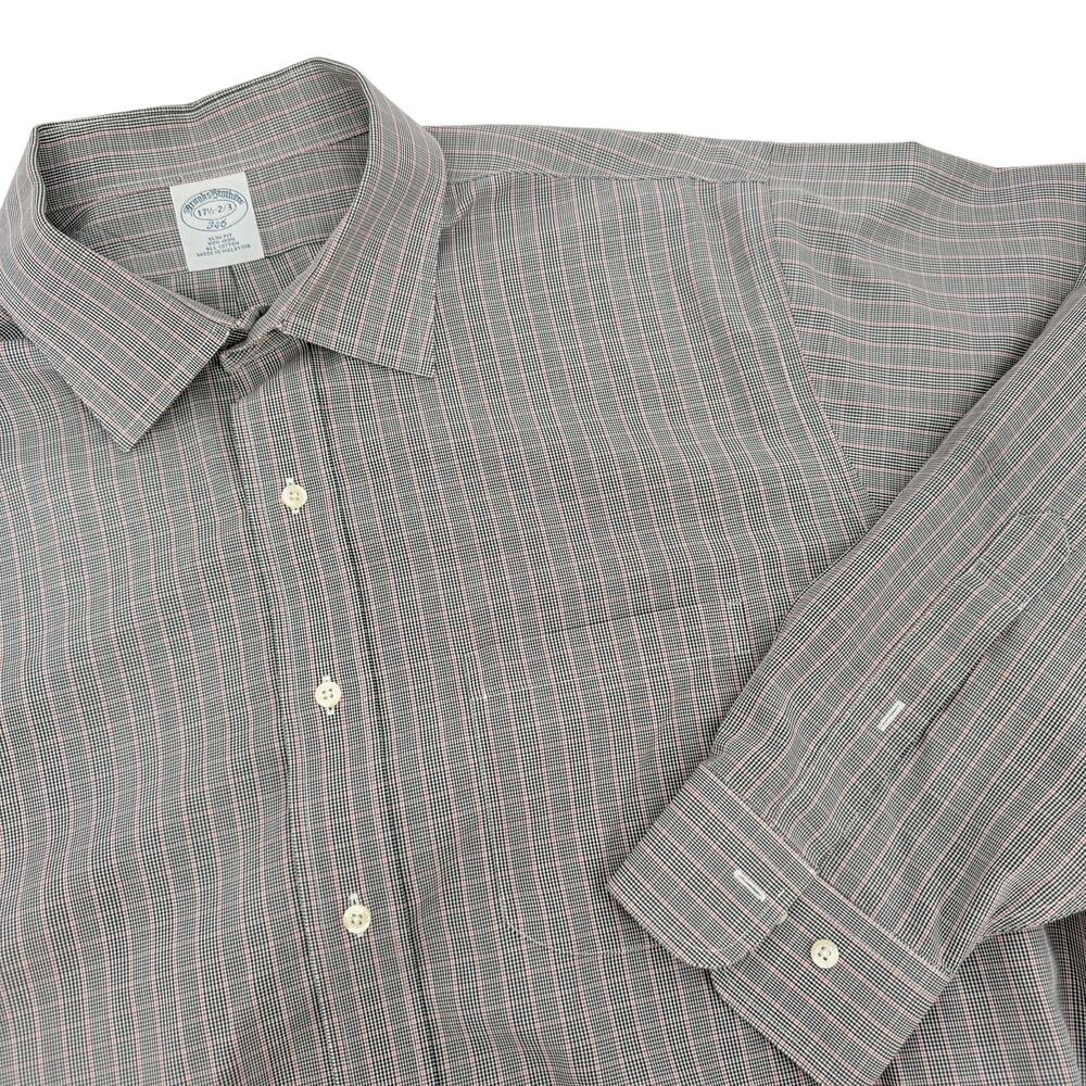 Brooks Brothers 346 Plaid Slim Fit Button‎ Up 17-2/3 Gray Red Men's
